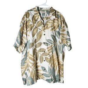 Tommy Bahama Shirt Men's XXL White Green 100% Linen Floral Hawaiian Palm